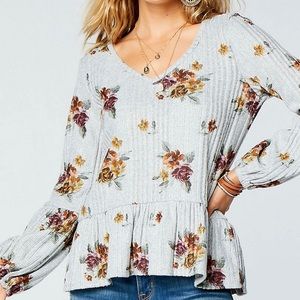 Maurices Ribbed Long Sleeve, floral print, size S